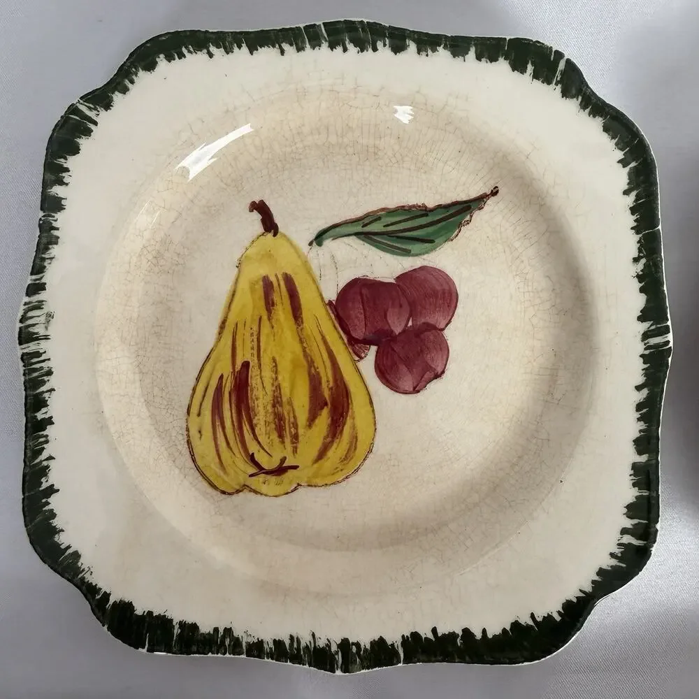 VTG Southern Potteries Set of 6 Blue Ridge 'Country Fair Green' Square Plates 6